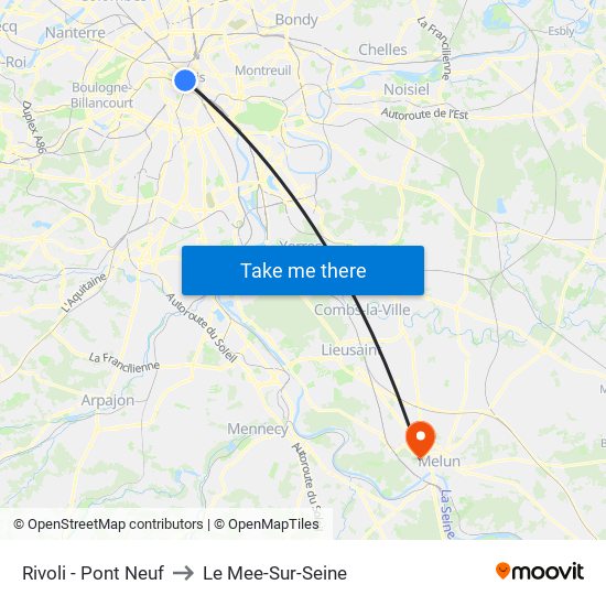 Rivoli - Pont Neuf to Le Mee-Sur-Seine map