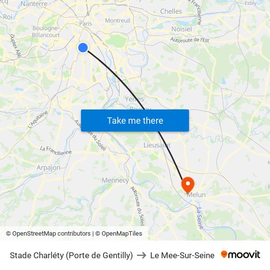 Stade Charléty (Porte de Gentilly) to Le Mee-Sur-Seine map