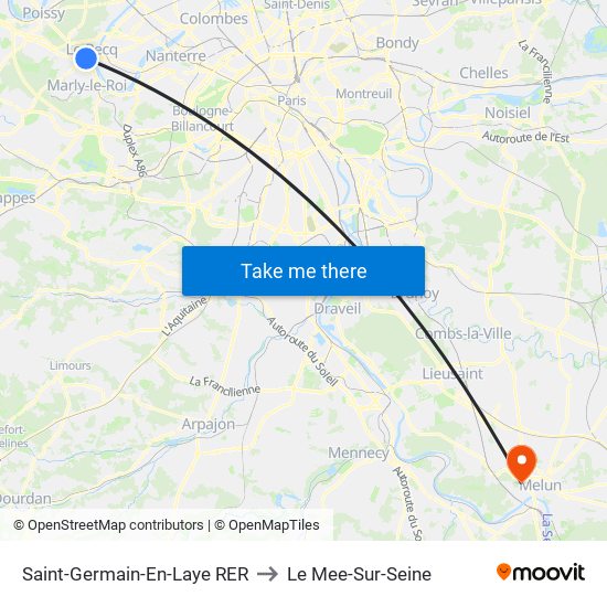 Saint-Germain-En-Laye RER to Le Mee-Sur-Seine map