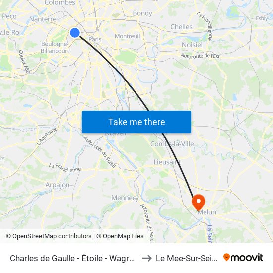 Charles de Gaulle - Étoile - Wagram to Le Mee-Sur-Seine map