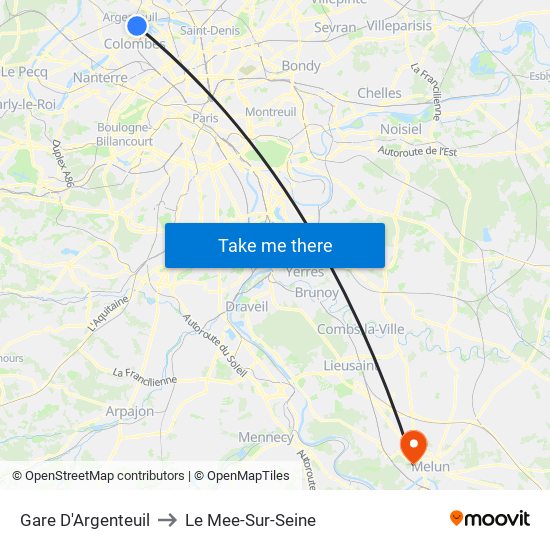 Gare D'Argenteuil to Le Mee-Sur-Seine map