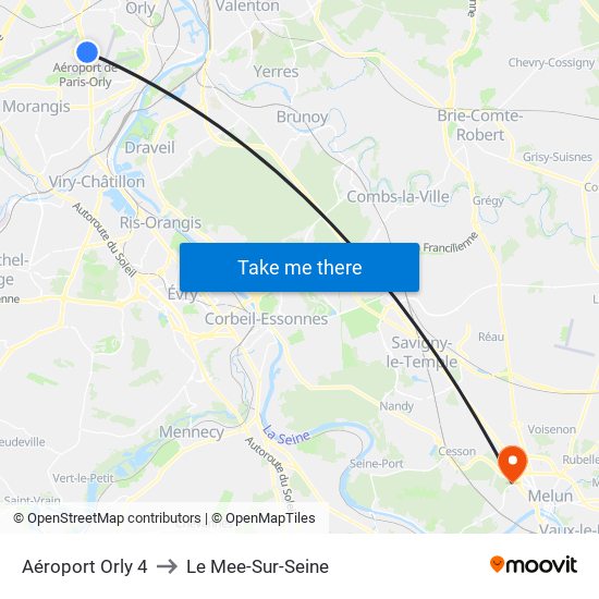 Aéroport Orly 4 to Le Mee-Sur-Seine map