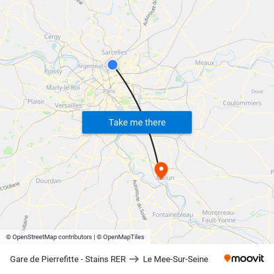 Gare de Pierrefitte - Stains RER to Le Mee-Sur-Seine map