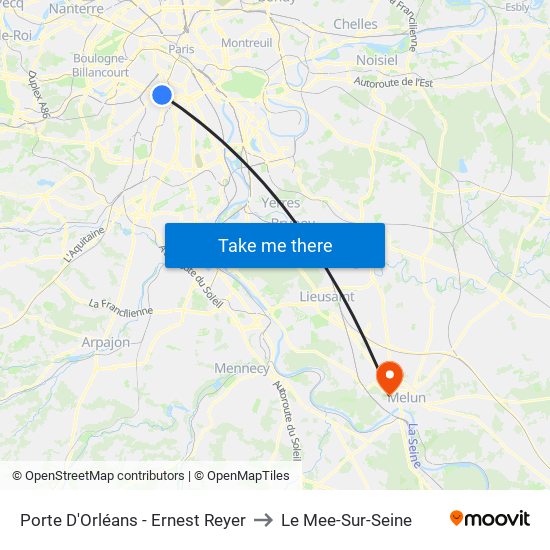 Porte D'Orléans - Ernest Reyer to Le Mee-Sur-Seine map