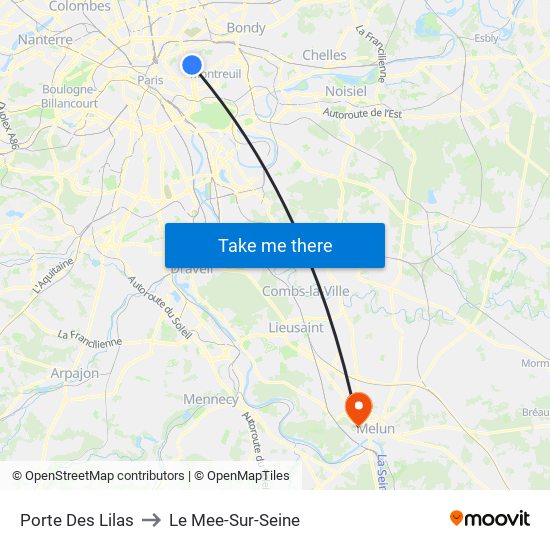 Porte Des Lilas to Le Mee-Sur-Seine map