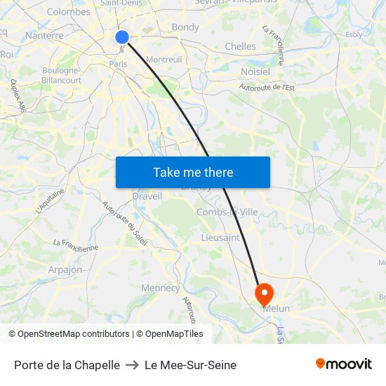 Porte de la Chapelle to Le Mee-Sur-Seine map