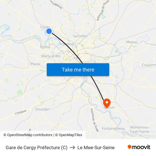 Gare de Cergy Préfecture (C) to Le Mee-Sur-Seine map