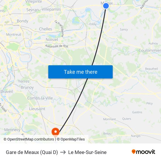 Gare de Meaux (Quai D) to Le Mee-Sur-Seine map