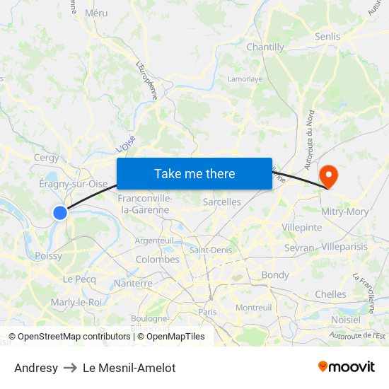 Andresy to Le Mesnil-Amelot map
