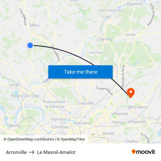 Arronville to Le Mesnil-Amelot map