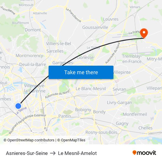 Asnieres-Sur-Seine to Le Mesnil-Amelot map