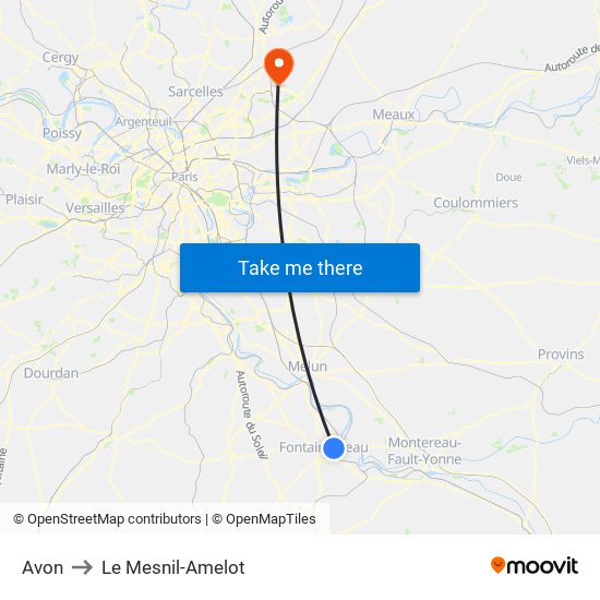 Avon to Le Mesnil-Amelot map