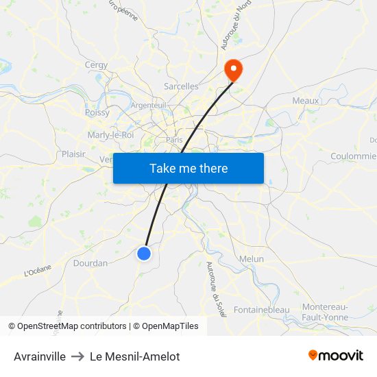 Avrainville to Le Mesnil-Amelot map