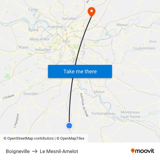 Boigneville to Le Mesnil-Amelot map