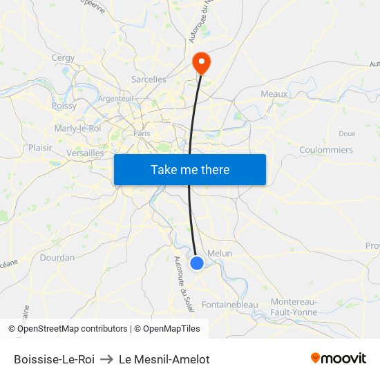 Boissise-Le-Roi to Le Mesnil-Amelot map