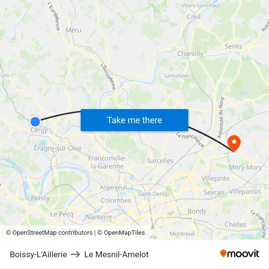 Boissy-L'Aillerie to Le Mesnil-Amelot map