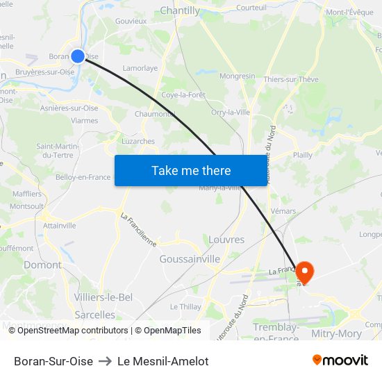 Boran-Sur-Oise to Le Mesnil-Amelot map