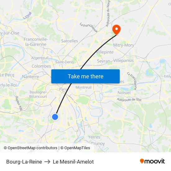 Bourg-La-Reine to Le Mesnil-Amelot map