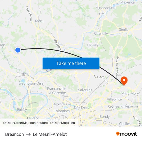 Breancon to Le Mesnil-Amelot map