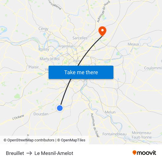 Breuillet to Le Mesnil-Amelot map