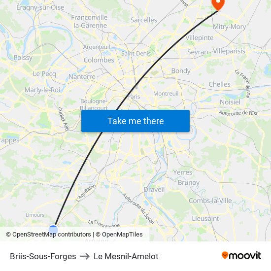 Briis-Sous-Forges to Le Mesnil-Amelot map