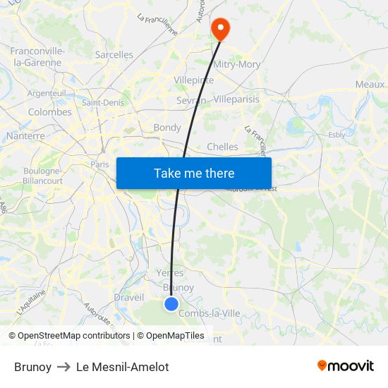 Brunoy to Le Mesnil-Amelot map