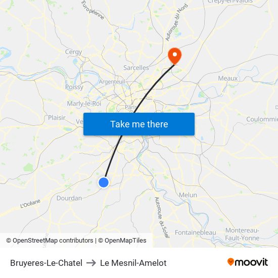 Bruyeres-Le-Chatel to Le Mesnil-Amelot map