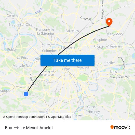 Buc to Le Mesnil-Amelot map