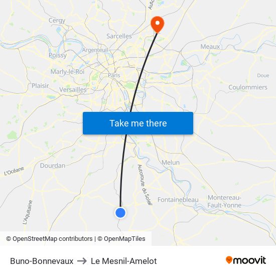 Buno-Bonnevaux to Le Mesnil-Amelot map