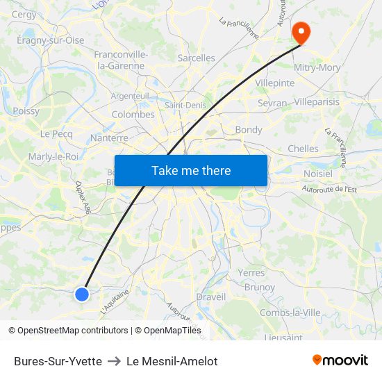 Bures-Sur-Yvette to Le Mesnil-Amelot map