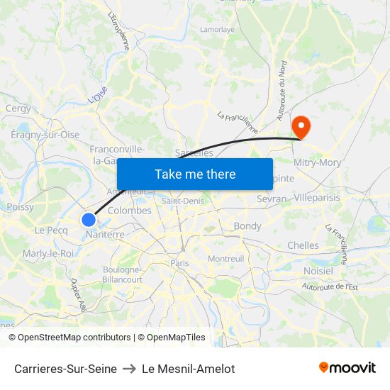 Carrieres-Sur-Seine to Le Mesnil-Amelot map