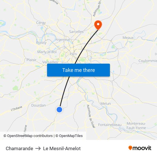 Chamarande to Le Mesnil-Amelot map