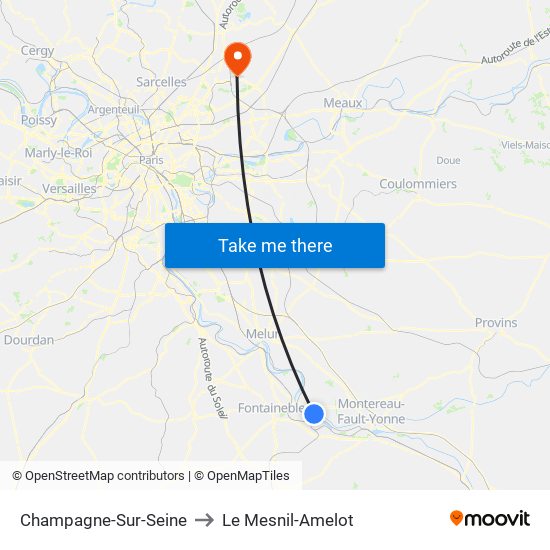 Champagne-Sur-Seine to Le Mesnil-Amelot map