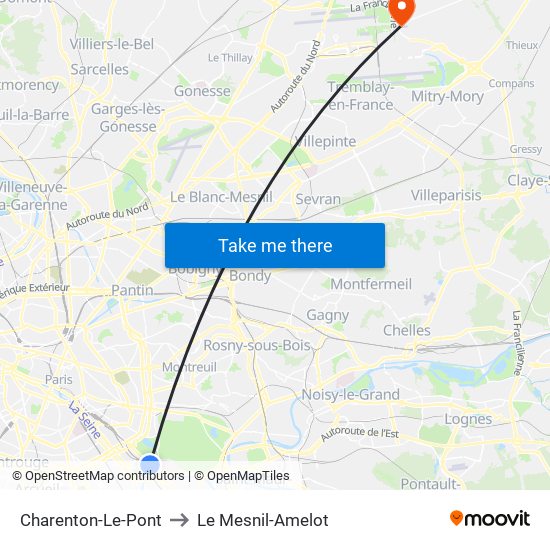 Charenton-Le-Pont to Le Mesnil-Amelot map