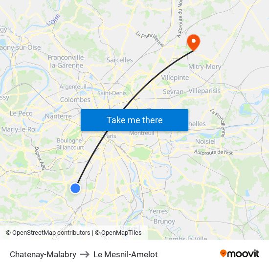 Chatenay-Malabry to Le Mesnil-Amelot map