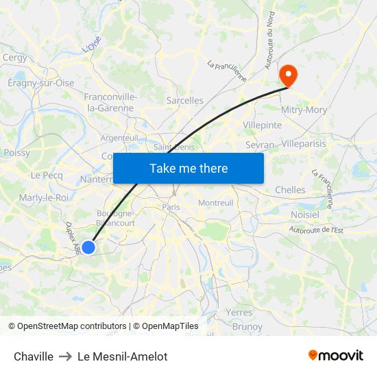 Chaville to Le Mesnil-Amelot map
