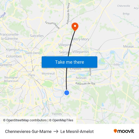 Chennevieres-Sur-Marne to Le Mesnil-Amelot map