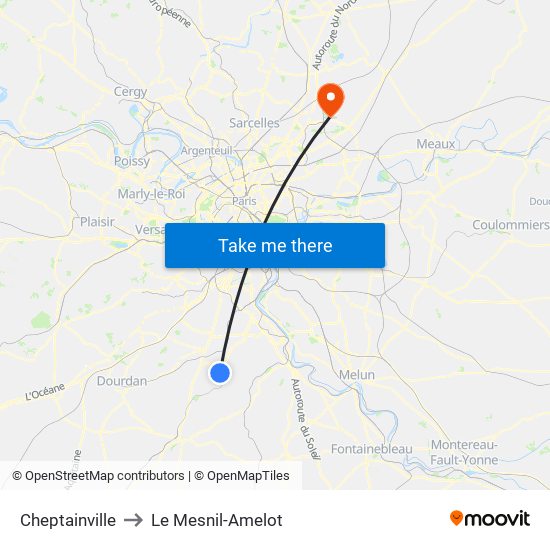 Cheptainville to Le Mesnil-Amelot map