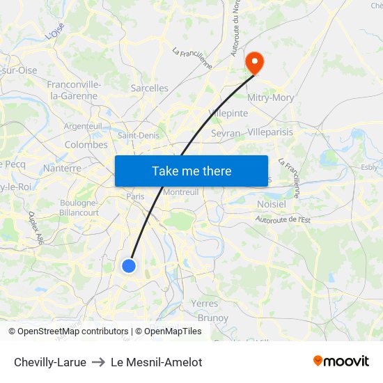 Chevilly-Larue to Le Mesnil-Amelot map