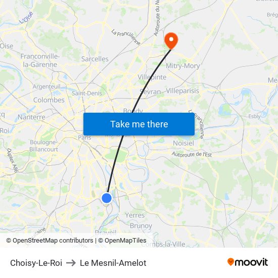 Choisy-Le-Roi to Le Mesnil-Amelot map