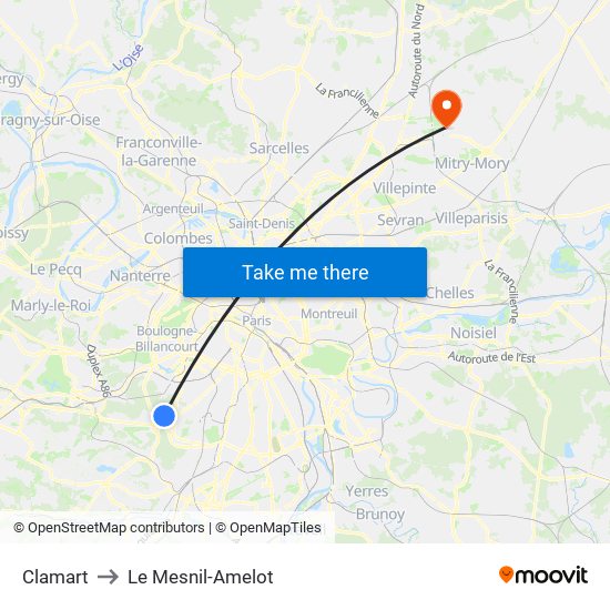 Clamart to Le Mesnil-Amelot map