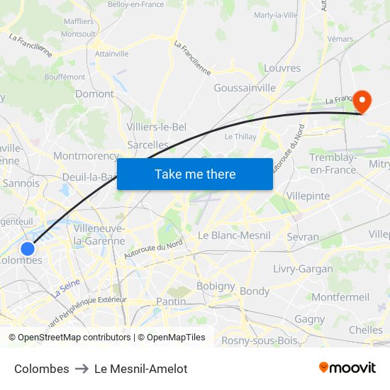 Colombes to Le Mesnil-Amelot map