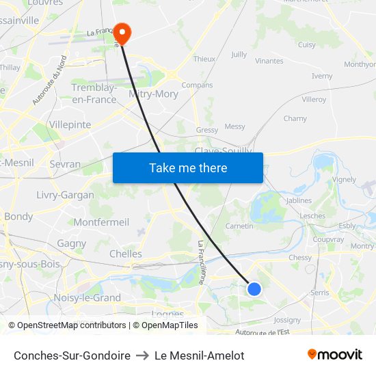 Conches-Sur-Gondoire to Le Mesnil-Amelot map