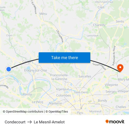 Condecourt to Le Mesnil-Amelot map