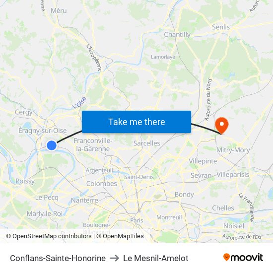 Conflans-Sainte-Honorine to Le Mesnil-Amelot map