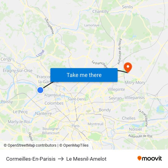 Cormeilles-En-Parisis to Le Mesnil-Amelot map