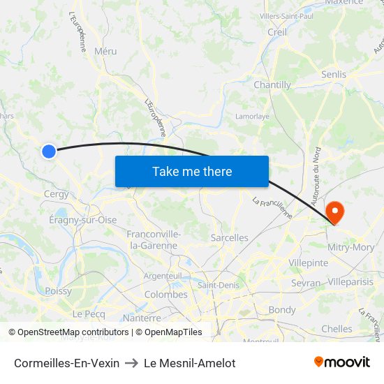 Cormeilles-En-Vexin to Le Mesnil-Amelot map