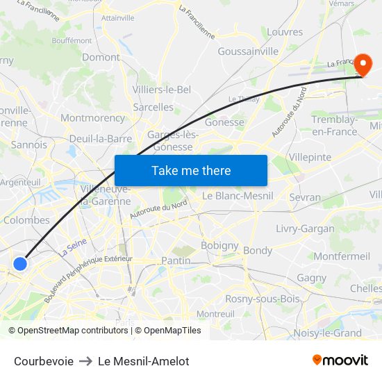 Courbevoie to Le Mesnil-Amelot map