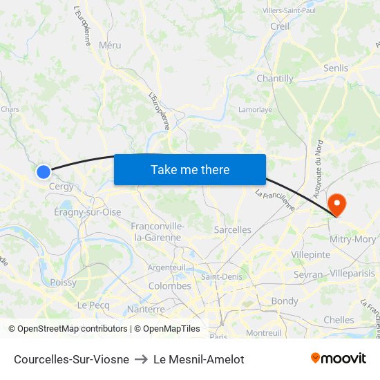 Courcelles-Sur-Viosne to Le Mesnil-Amelot map