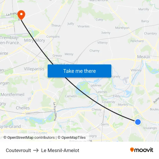 Coutevroult to Le Mesnil-Amelot map